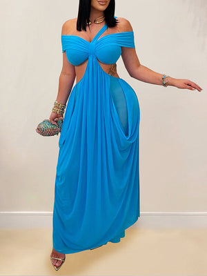 Schulterfreies Maxikleid mit Cut-outs