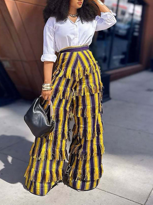 Pantalon à rayures et franges Indiebeautie