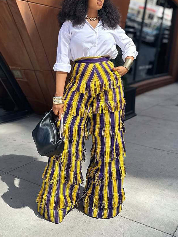 Pantalon à rayures et franges Indiebeautie