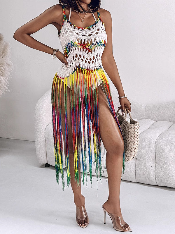 Robe camisole à franges en tricot