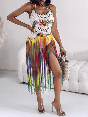 Camisole-Kleid mit Strickfransen