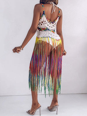 Camisole-Kleid mit Strickfransen