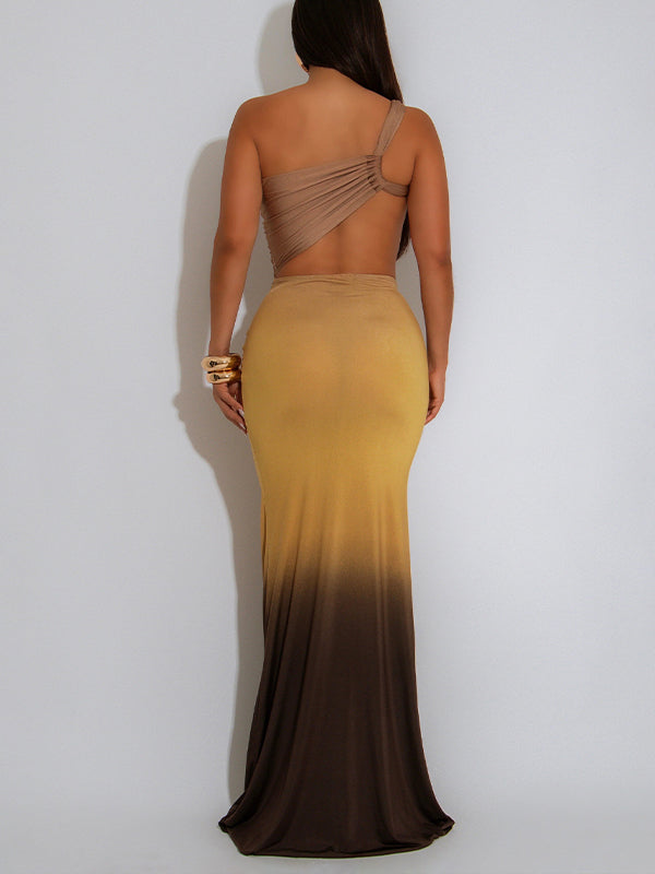 Ombre One-Shoulder-Cutout-Kleid