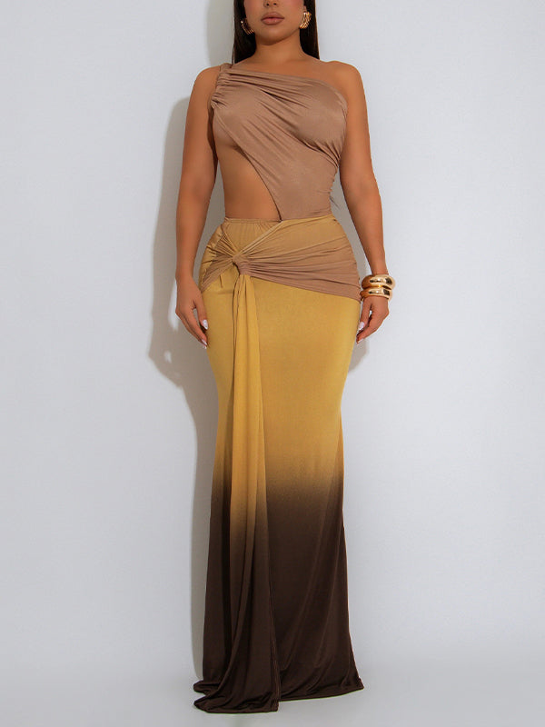 Ombre One-Shoulder-Cutout-Kleid
