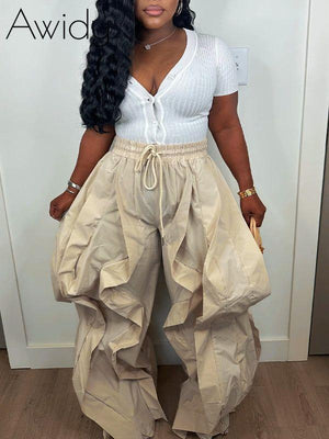 Wide-Leg Combo Jogger Pants Khaki