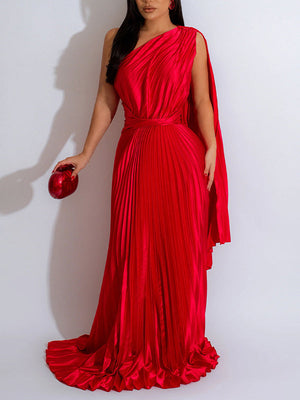 Plissiertes Maxikleid mit One-Shoulder-Träger