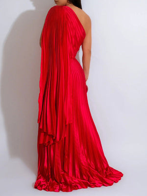 Plissiertes Maxikleid mit One-Shoulder-Träger