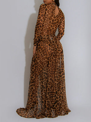 Maxikleid mit Leoparden-Schlitz