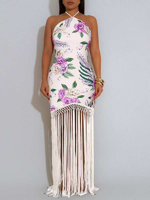 Robe dos nu à franges