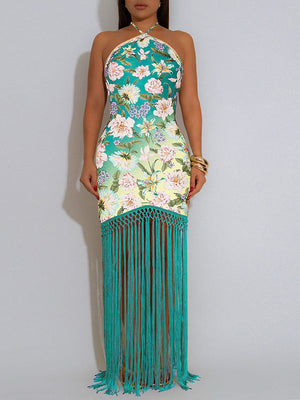 Neckholder-Kleid mit Fransen