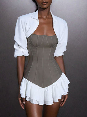 Two-Tone Ruffle Mini Dress