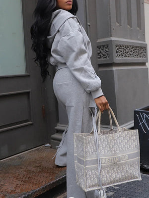 Set aus Kapuzenpullover und Hose mit Fransenreißverschluss