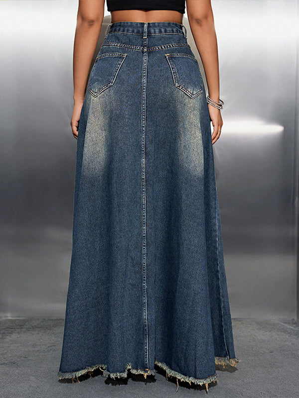Jeansrock mit ungesäumtem Saum