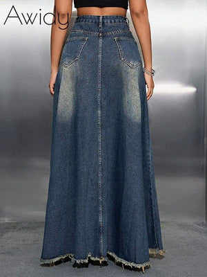 Raw-Hem Denim Skirt