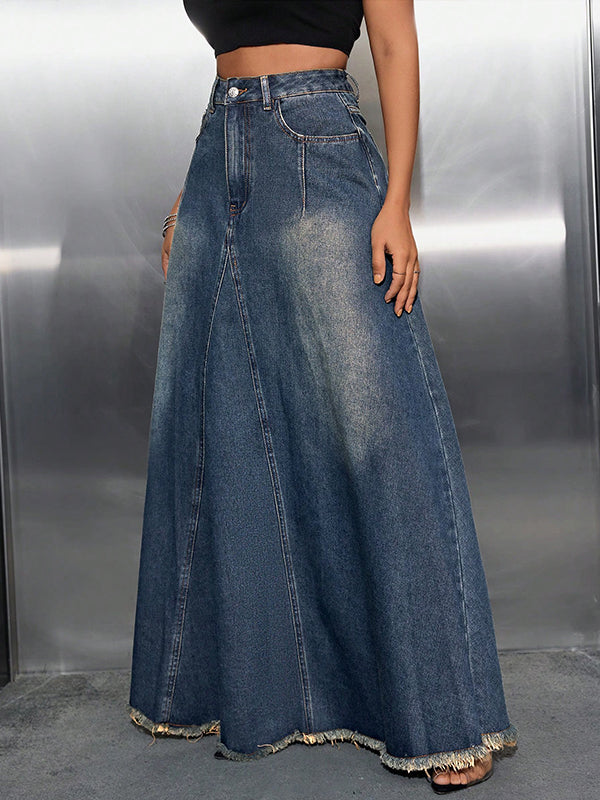 Jeansrock mit ungesäumtem Saum
