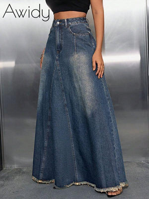 Raw-Hem Denim Skirt