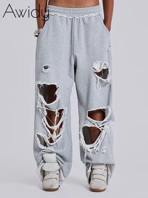 Solid Cutout Sweatpants Gray
