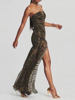 Schlauchkleid mit Schlitz und Zebra-Print