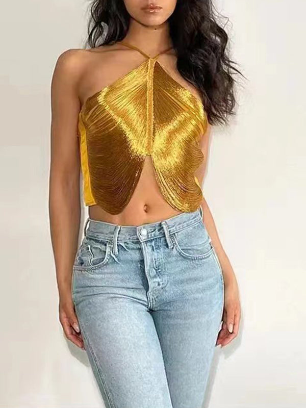 Neckholder-Top mit metallischen Fransen