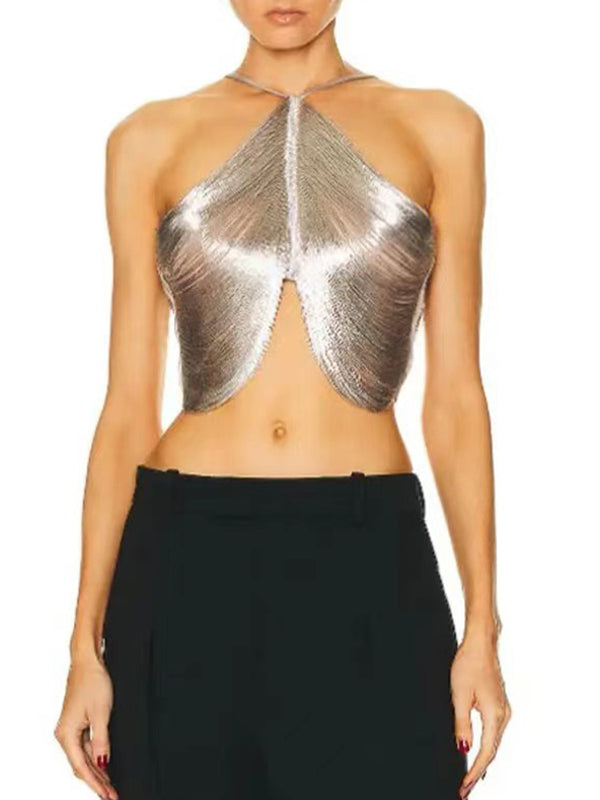 Neckholder-Top mit metallischen Fransen