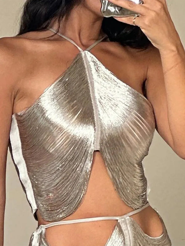 Haut licou à franges métalliques