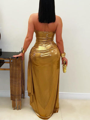 Metallic Halter Maxi Dress