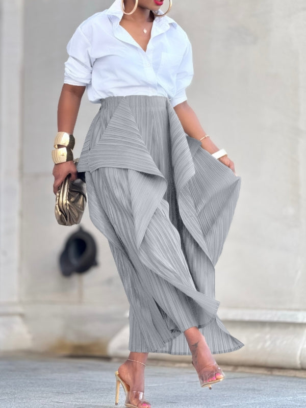 Einfarbige, asymmetrische Bundfaltenhose