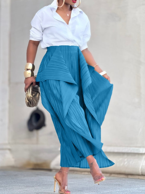 Einfarbige, asymmetrische Bundfaltenhose