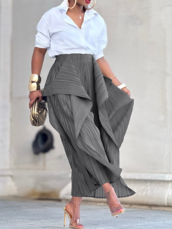 Einfarbige, asymmetrische Bundfaltenhose