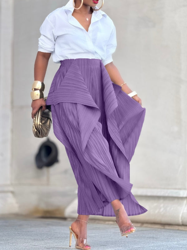 Einfarbige, asymmetrische Bundfaltenhose