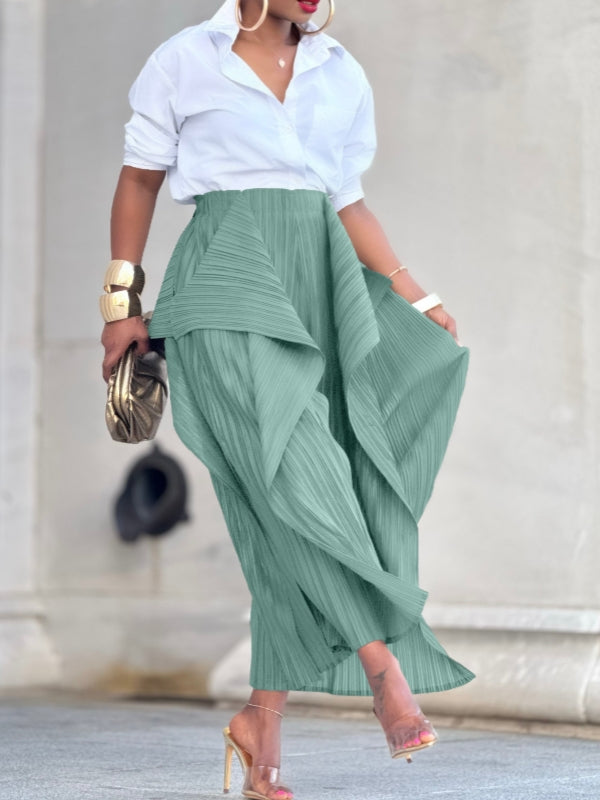 Einfarbige, asymmetrische Bundfaltenhose