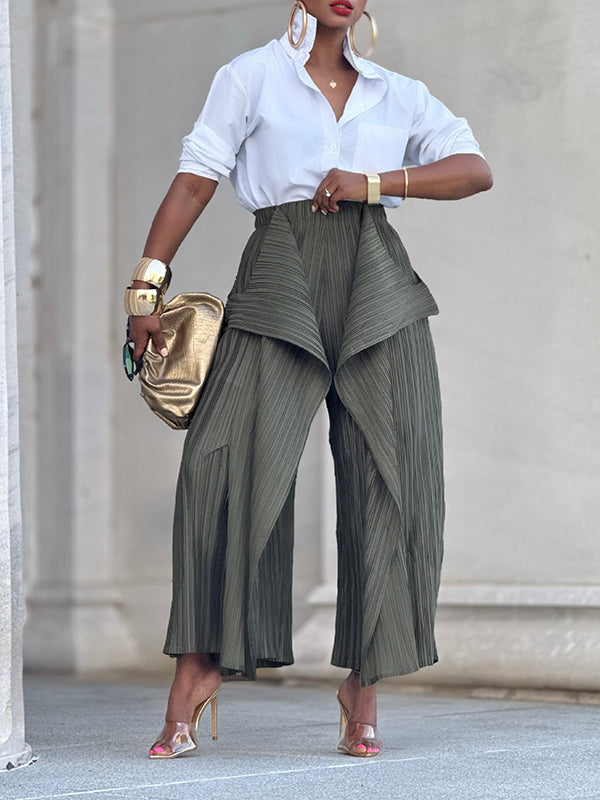 Einfarbige, asymmetrische Bundfaltenhose