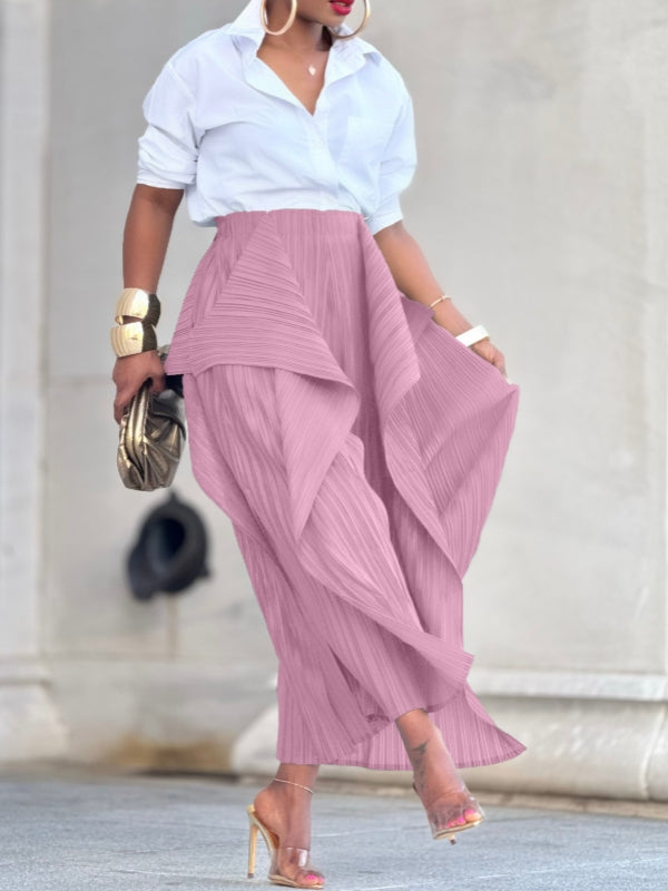 Einfarbige, asymmetrische Bundfaltenhose