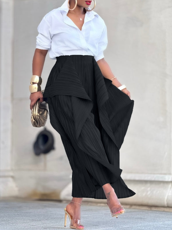 Einfarbige, asymmetrische Bundfaltenhose