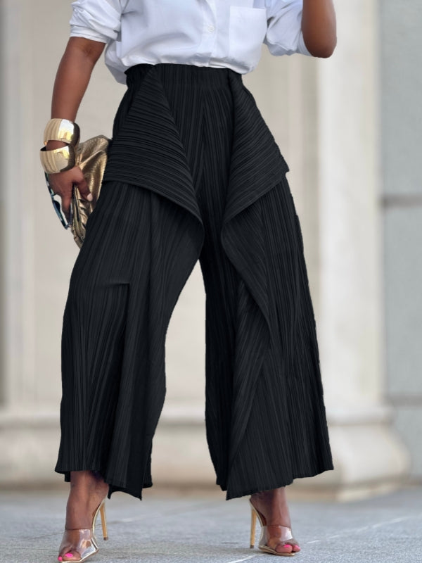 Einfarbige, asymmetrische Bundfaltenhose