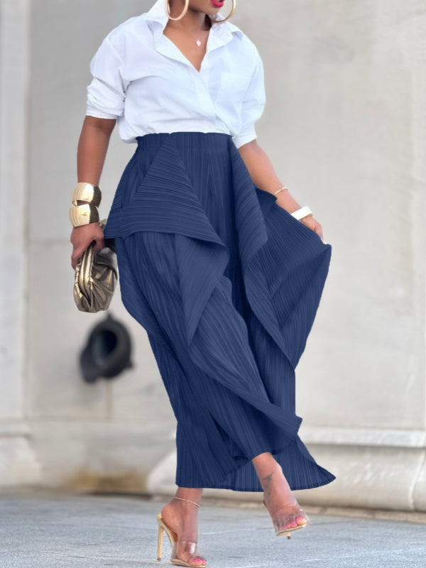 Einfarbige, asymmetrische Bundfaltenhose