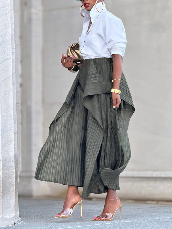 Einfarbige, asymmetrische Bundfaltenhose