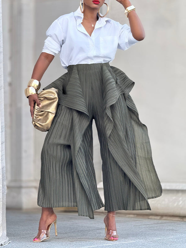 Einfarbige, asymmetrische Bundfaltenhose