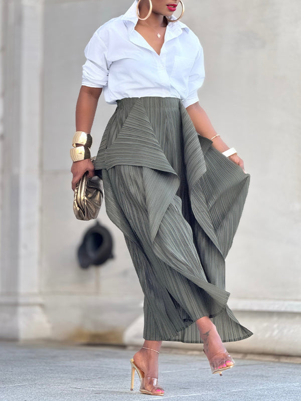 Einfarbige, asymmetrische Bundfaltenhose