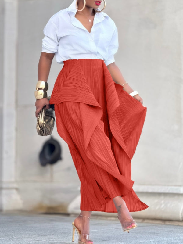 Einfarbige, asymmetrische Bundfaltenhose