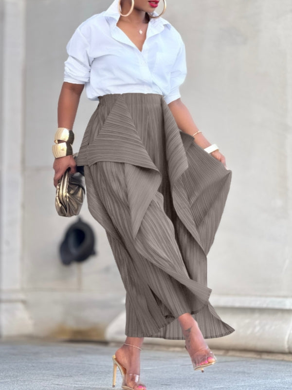 Einfarbige, asymmetrische Bundfaltenhose