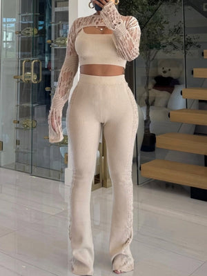 3-teiliges Set mit bauchfreiem Netztop