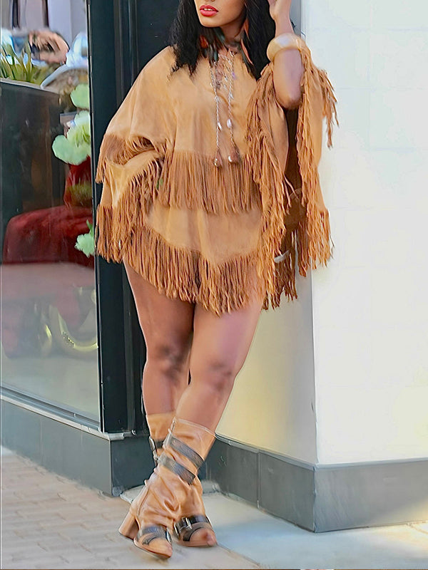 Fringe Suede Poncho