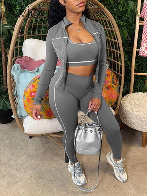 Zip-Front Jacket 3PC Set Gray