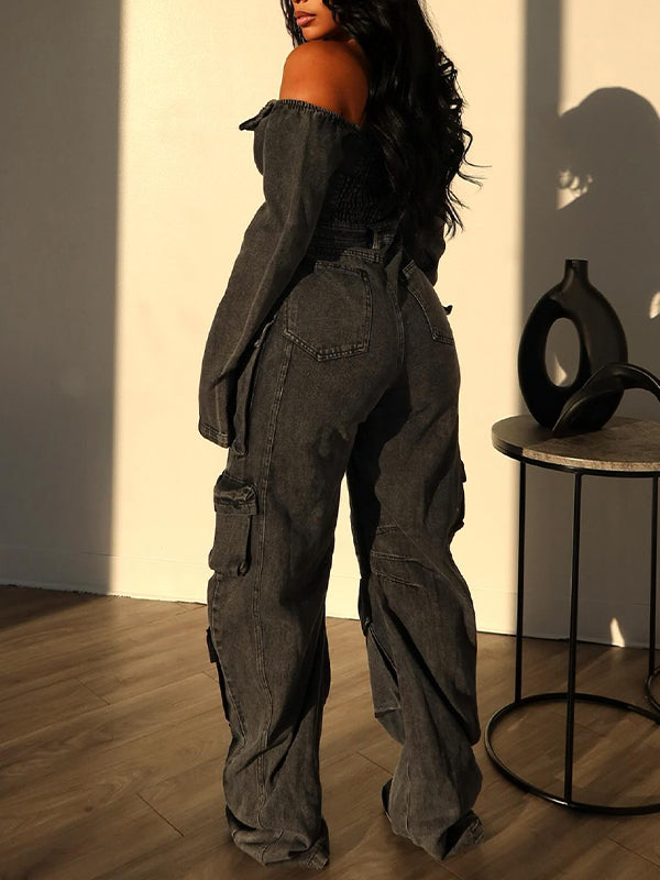 Off-Shoulder-Jeans-Cargo-Jumpsuit