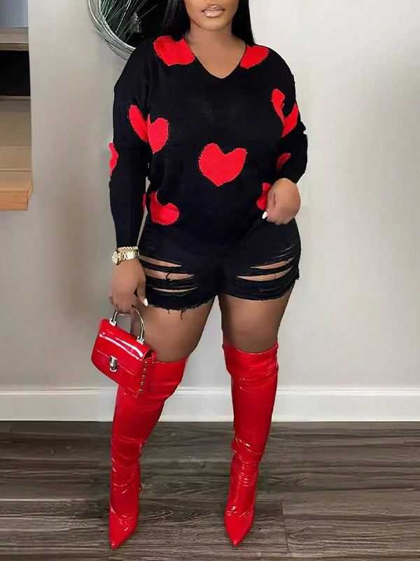 Pull col V en forme de cœur