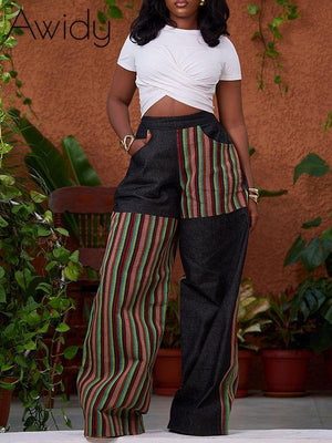 Stripe Combo Pants Black