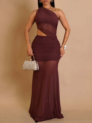 Einschultriges, transparentes Kombi-Maxikleid