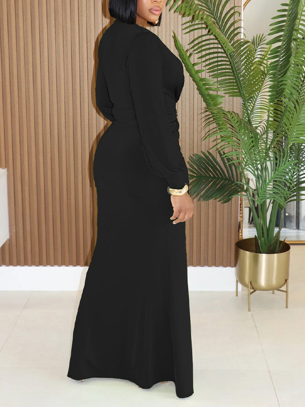 Solid Plunge Slit Maxi Dress