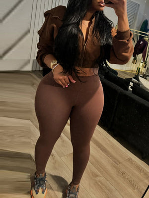 Solid Zip-Front Hoodie & Leggings Set